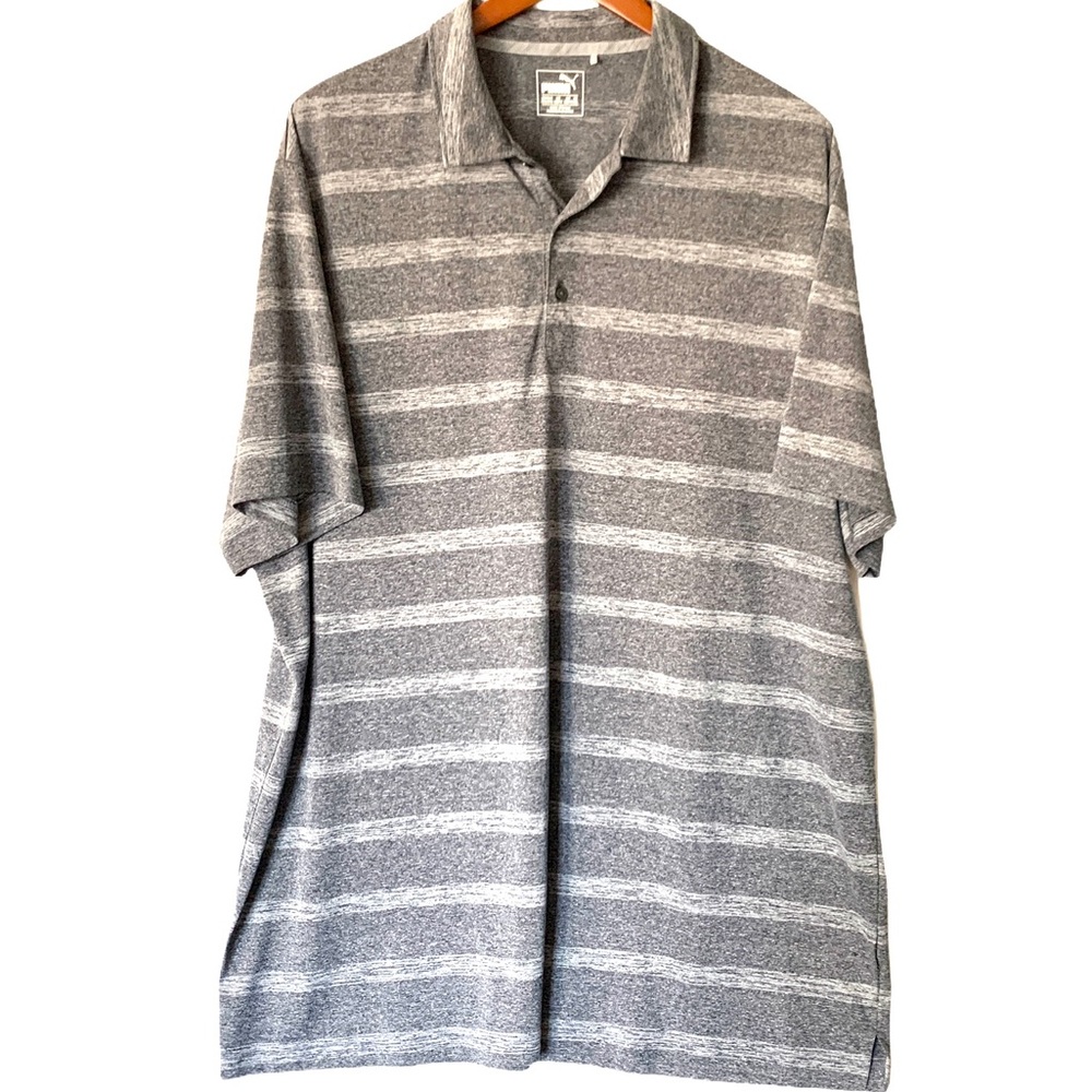 Puma Logo Striped Polo Shirt Heather Grey 3XL XXXL